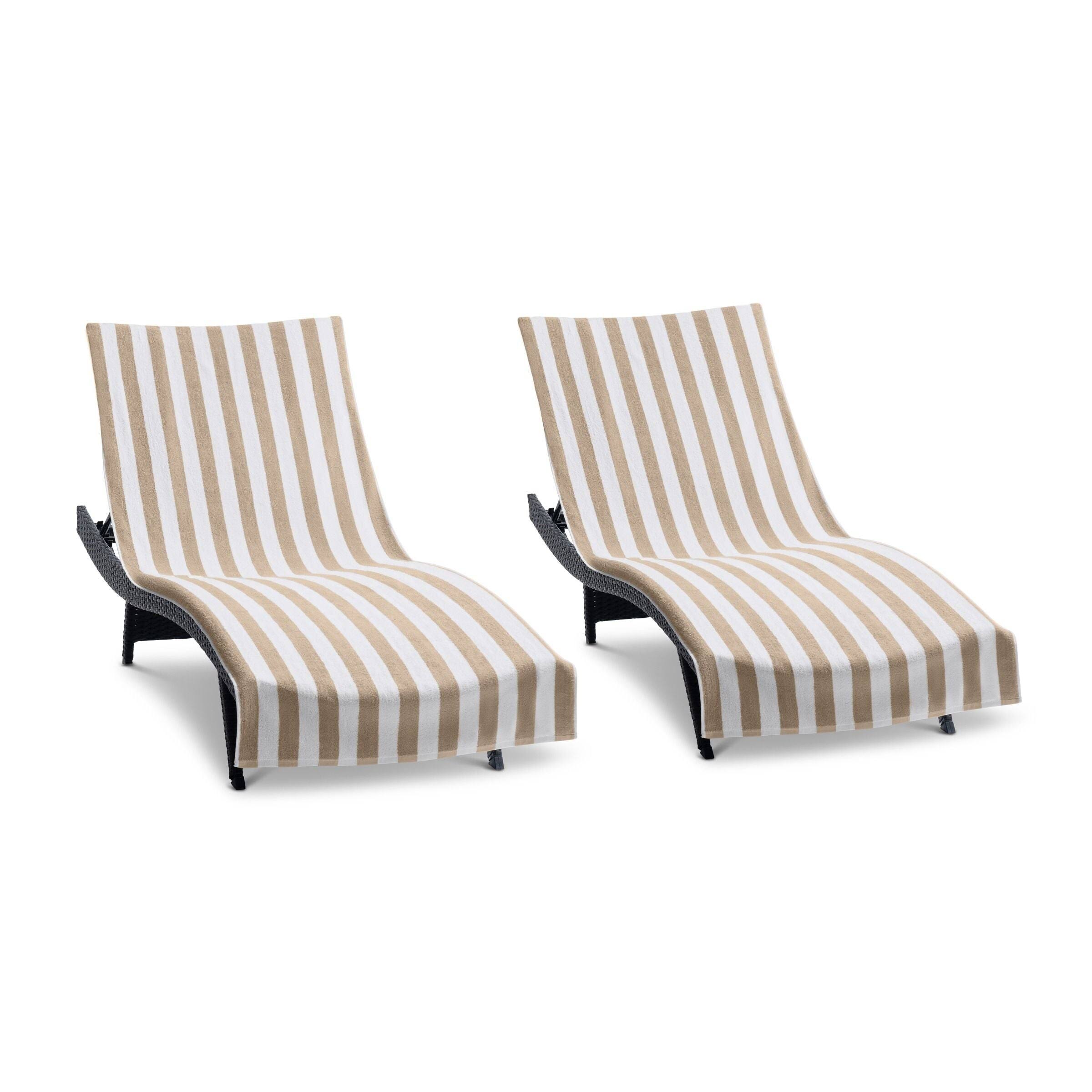 a608461ce9f59577a16595973fd1fb6e4e41b008911fcf6436fc56db65359e57.jpg Arkwright California Cabana Chaise Lounge Covers - 100% Cotton Terry - 30 x 85 in. - (2 Pack) Beige - Image 1