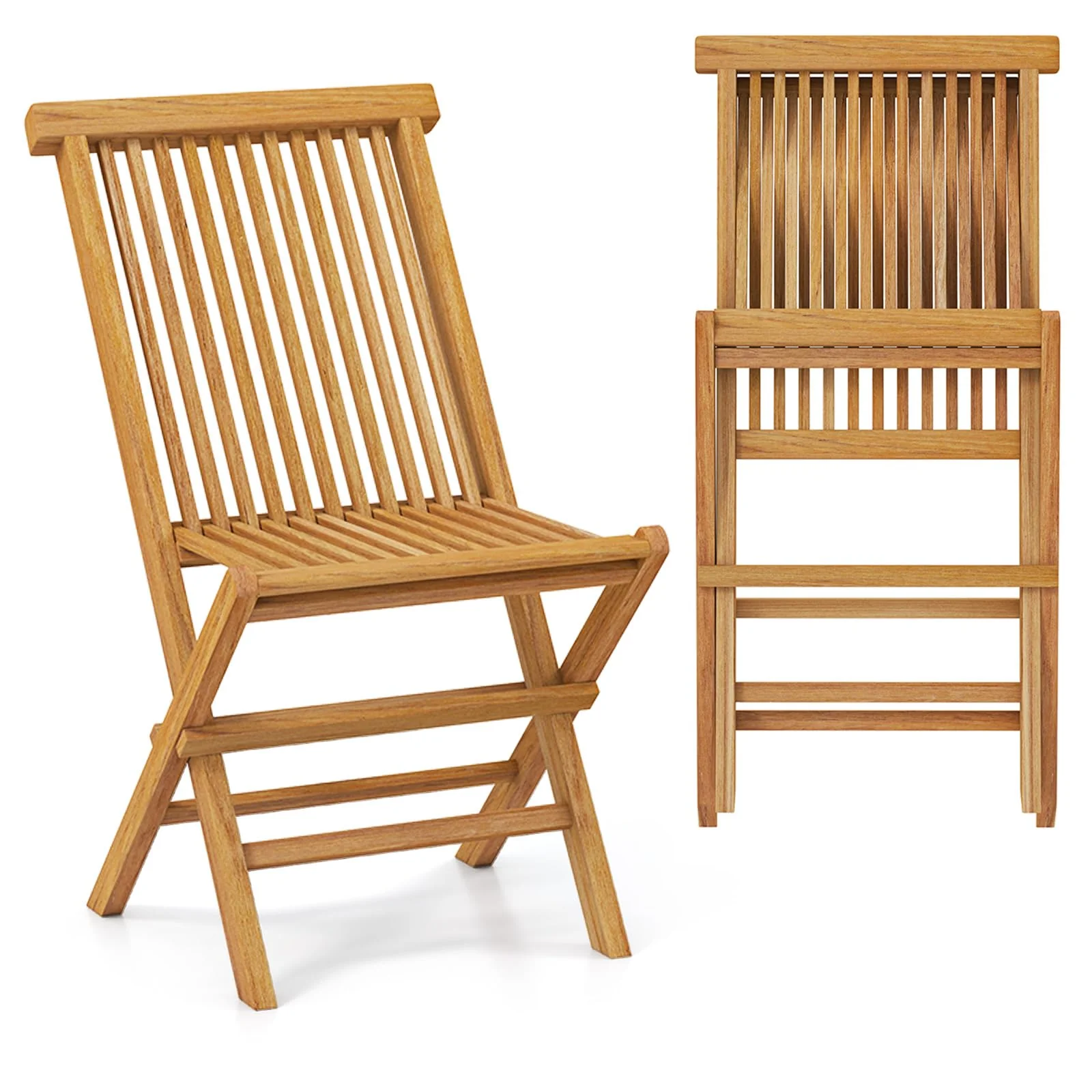 a608f639eba025466df9da229dc90ee219be53f9c2593120a627524125faaaec.webp Tangkula Patio Folding Chairs Set of 2/4, Outdoor Teak Wood Chairs w/Slatted Seat & Backrest, X-Shaped Frame - Image 1