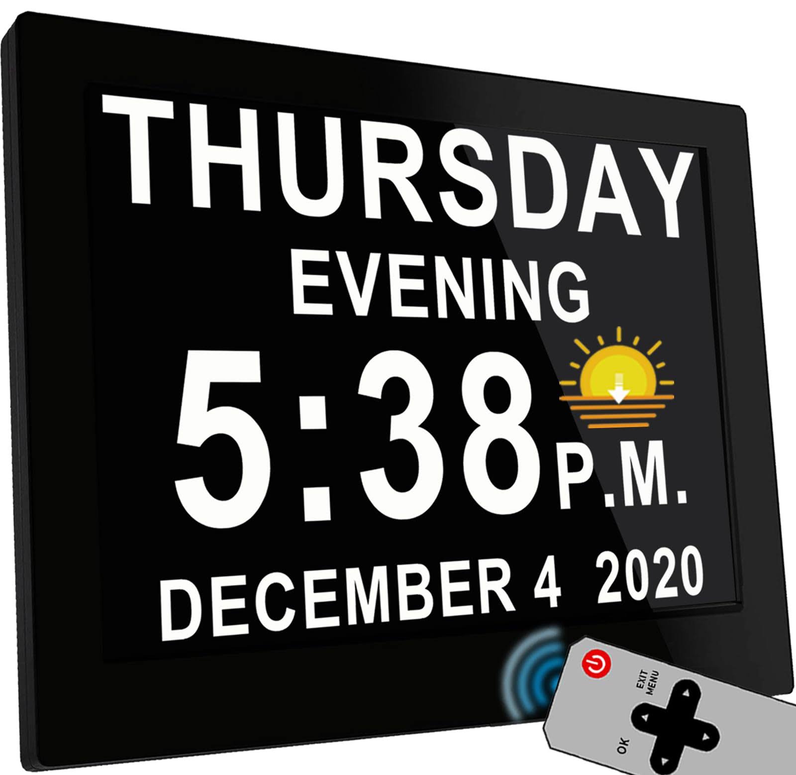 a63393d738b70f24fb6ccde1f95e6258cb146a40b19469f9757e8391bca0024e.jpg Upgraded 19 Alarms Dementia Clock w/ Remote Control, Custom Alarms,10 Black - Image 1