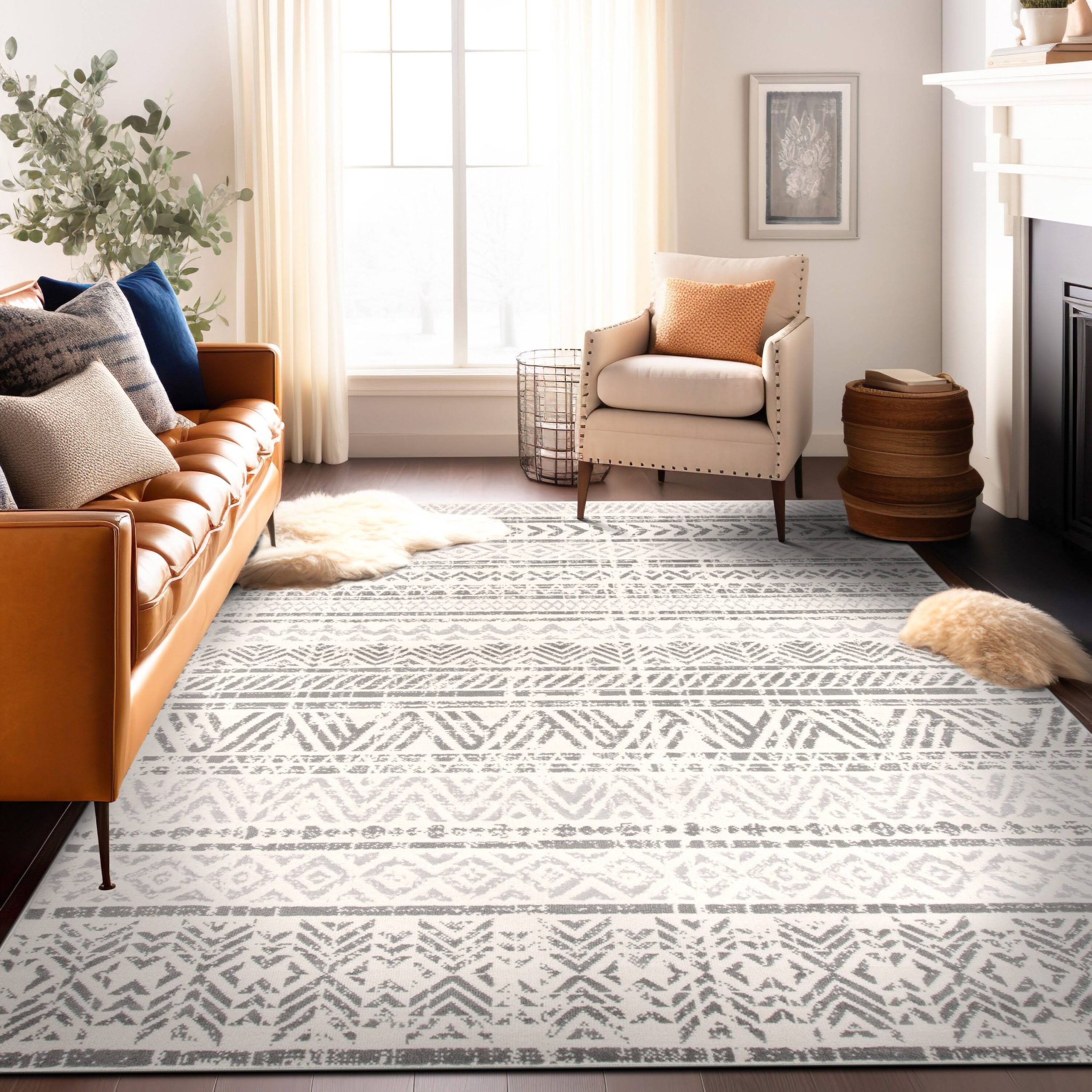 a6379655a2671dd5aceeca4d2da6b9afe1f31b943b6c5ef21ae48bb7a2531e09.jpg Rugshop Bohemian Design Geometric Area Rug 5' x 7' Gray - Image 1
