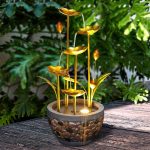 Flower Blossoms Garden Water Fountain w/Light Matel Waterfall Fountain - Polyresin/Metal - Floor/Lighted - Yellow