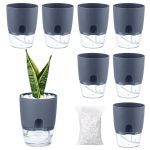 Planterhoma Self Watering Pots for Indoor Plants, Flower Pots Outdoor, 8 Pack 3.2 inch Small Self Watering Planter, Plant Pots with Decorati, White