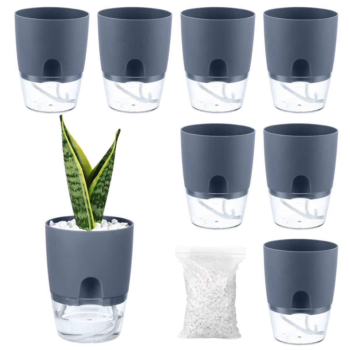 a67dcd56ec3dbc6a87eccea390f487a2c07604efb1f7c3ce168c11b3cf3d8c08.jpg Planterhoma Self Watering Pots for Indoor Plants, Flower Pots Outdoor, 8 Pack 3.2 inch Small Self Watering Planter, Plant Pots with Decorati, White - Image 1
