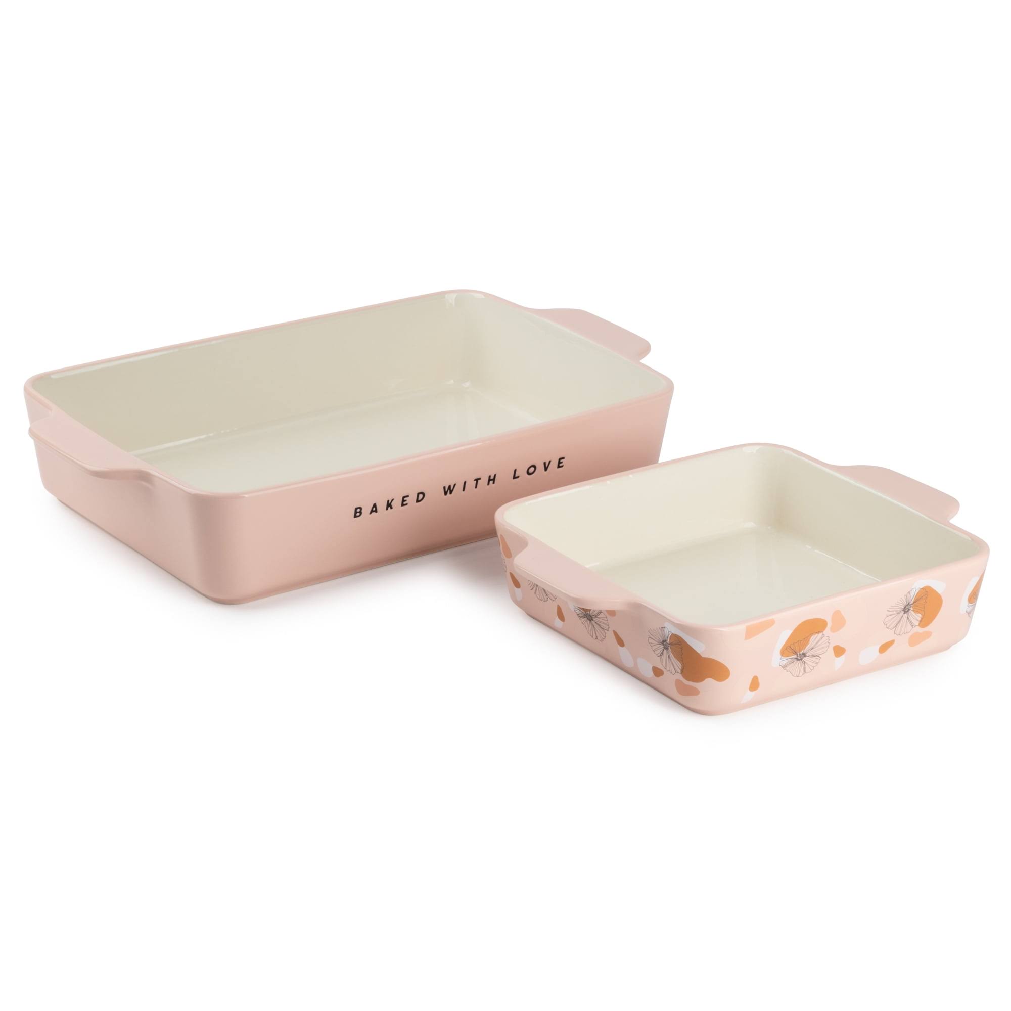 a6aa0565076b044c6235bbce86971577f851e0ff24d5deae231c1e28bb7ed4c7.jpg Thyme & Table Stoneware Square & Rectangular Baker, Pink, 2-Piece Set - Image 1