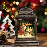 GOOSH Christmas Snow Globe Lantern Water Glittering Reindeer Sleigh with Music, USB Lined/Battery Operated Lighted Lantern for Christmas Festival