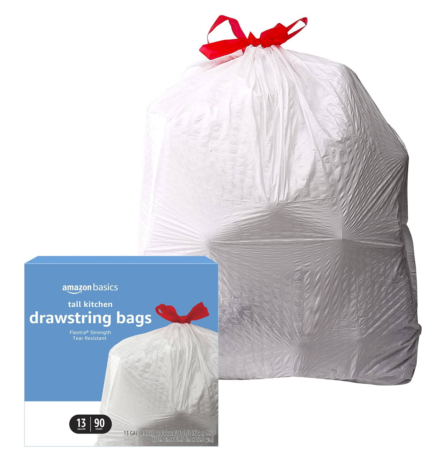 a6beb1c1545244c4f84cd2d72a76f0f0d5686a498f4c2bb9464d8df78d0b6b74.jpg Amazon Basics Flextra Tall Kitchen Drawstring Trash Bags, 13 Gallon, 90 Count 90 Count (Pack of 1) - Image 1