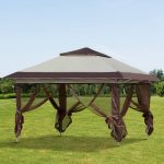 Outsunny 12' x 12' Pop Up Canopy Sun Shade Instant Tent Folding with Mesh Sidewall Netting, 3-Level Adjustable Height - Beige