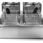 KapscoMoto HOM-014 Commercial Deep Fryer Electric Countertop Dual Tank Basket - Stainless Steel