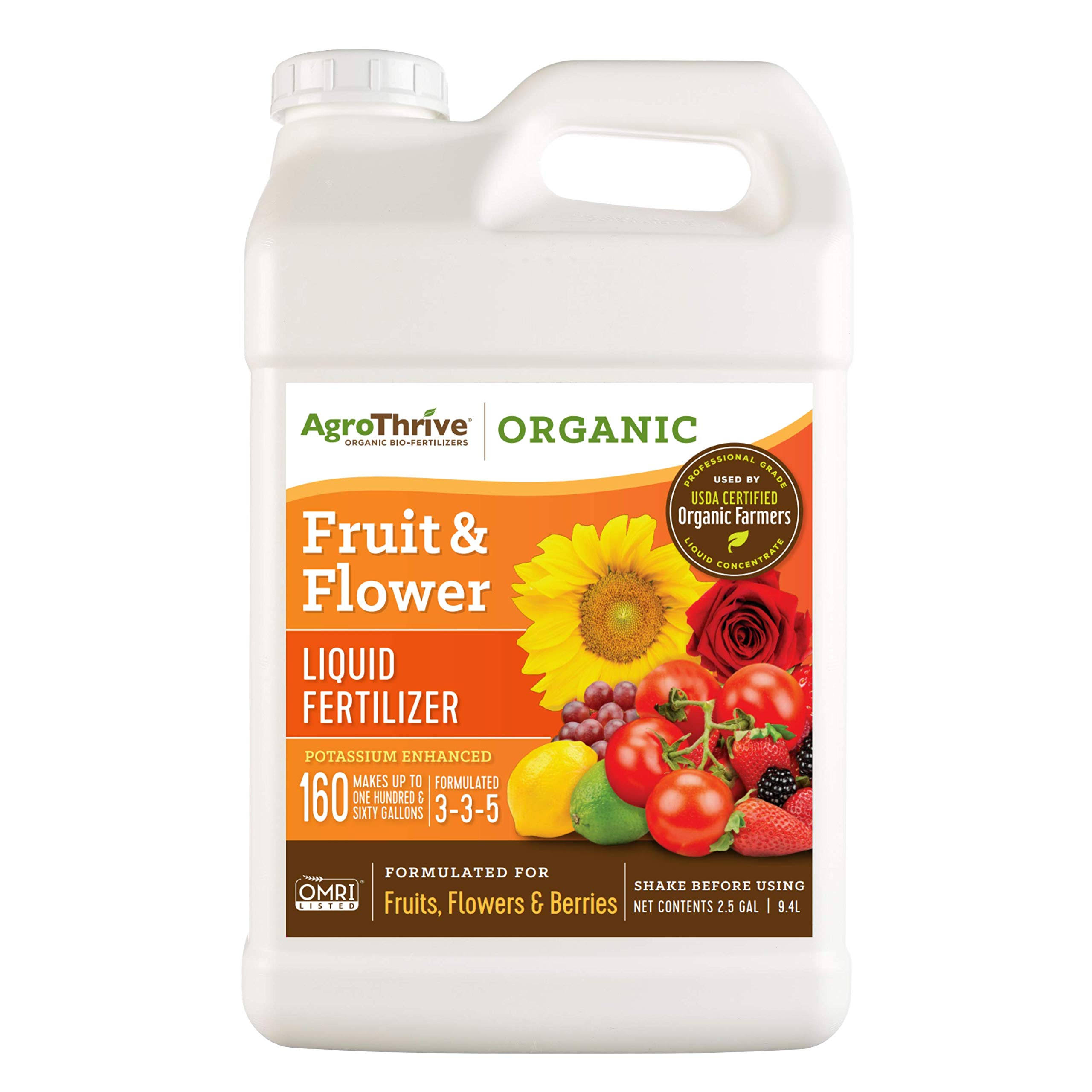 a6fb86495c407584f523f3a7091ef23fbd05ddd171696ff7ed0f1074bdafdc68.jpg AgroThrive Fruiting Flowering Organic Fertilizer 2.5 Gallons (320 oz) - Image 1