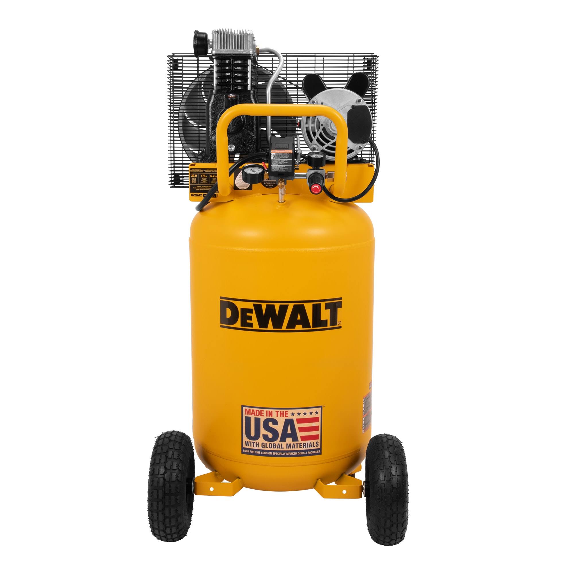 a7366ecc57e0c99fc982936904f2afcf4c2b6bf107d01659fe1a6491fe23b21e.jpg DeWalt 30-Gallons Portable 175 PSI Vertical Air Compressor | DXCM303 - Image 1