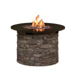 Allen + Roth Stacked Stone Fire Pit Table 36.2-in W 50000-BTU Stacked Grey Stone Portable Composite Propane Gas Fire Table 52052