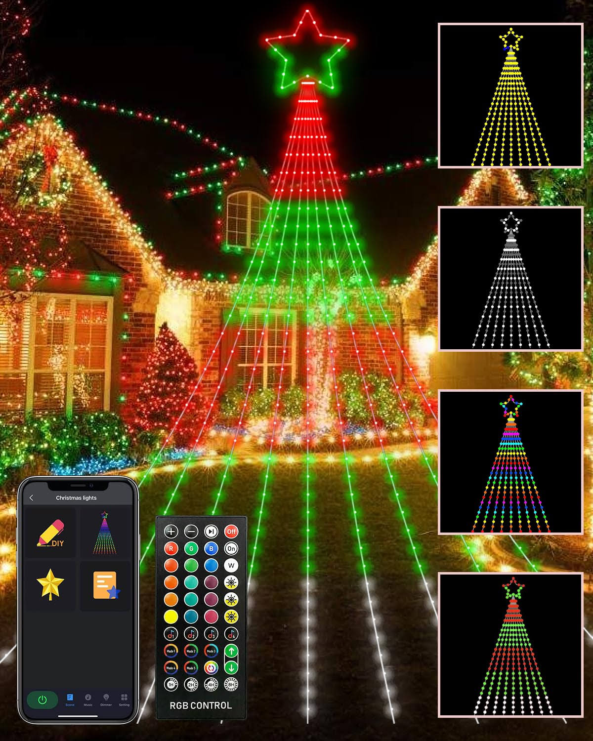 a73f20e12f4e5a6466634a7ce46cac74502c9d2757574b22a2b9c91097ba01e4.jpg Avatar Controls 21ft Outdoor Christmas Decorations Star String Lights, Smart RGB LED Tree Lights Waterfall DIY Preset Scenes App Remote Contr - Image 1