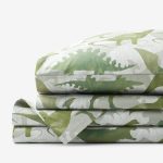 Dino World Classic Cool Organic Cotton Percale Bed Sheet Set - Dark Gray/Green, Size Queen | The Company Store