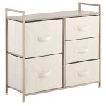 mDesign Storage Dresser Furniture with 5 Removable Fabric Drawers - Cream/Gold