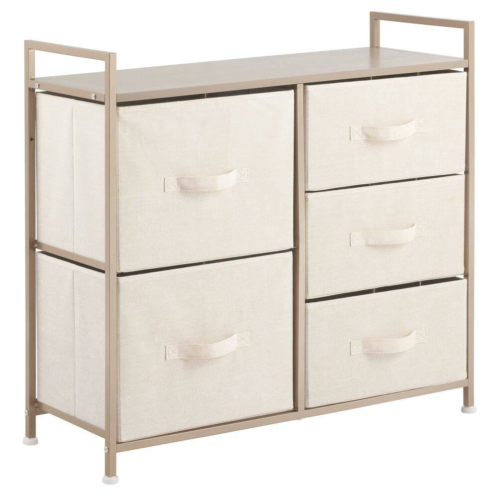 a797922f26c8e46d8f093317027bcb195d4c2a8dc698228c188f878c0a7c056f.jpg mDesign Storage Dresser Furniture with 5 Removable Fabric Drawers - Cream/Gold - Image 1