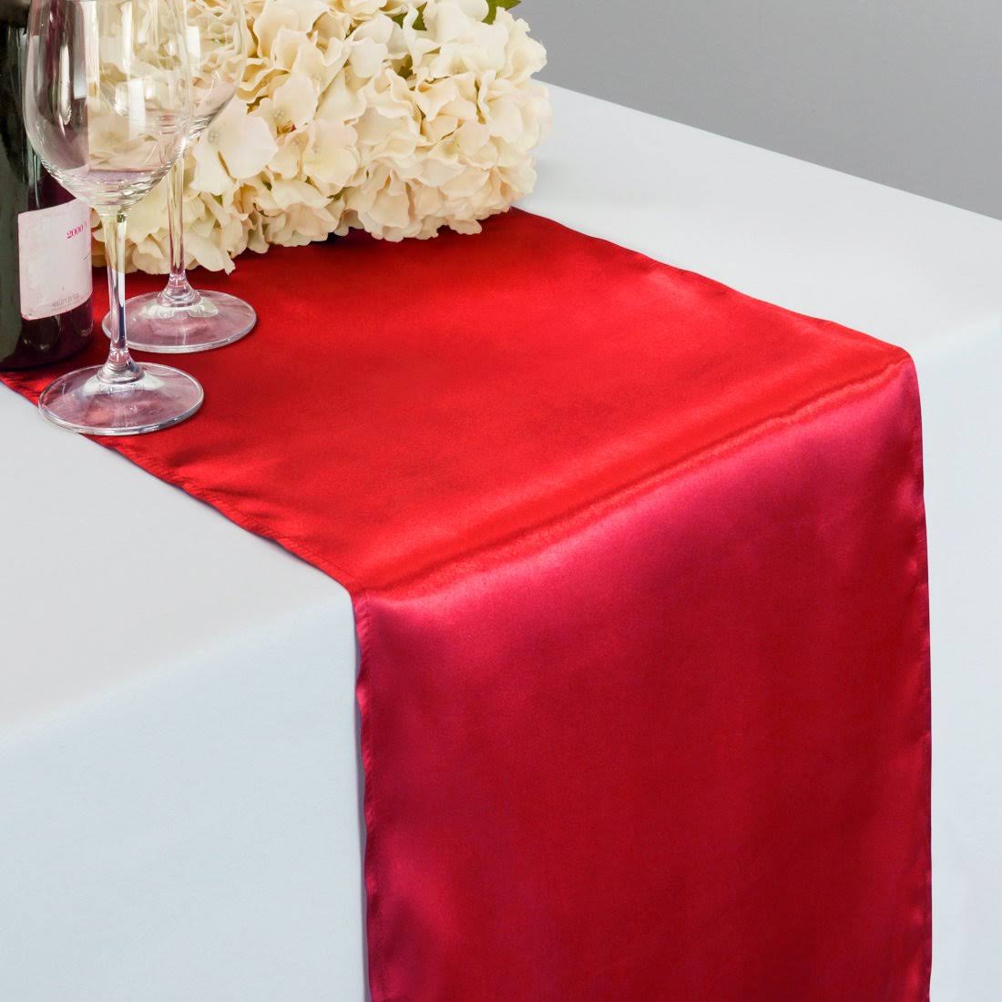 a7c174f67f259f59677a72746b86f7bc2b63a62da415a7f7080dbf7dab35df8f.jpg Linentablecloth 14 x 108 in. Satin Table Runner Red - Image 1