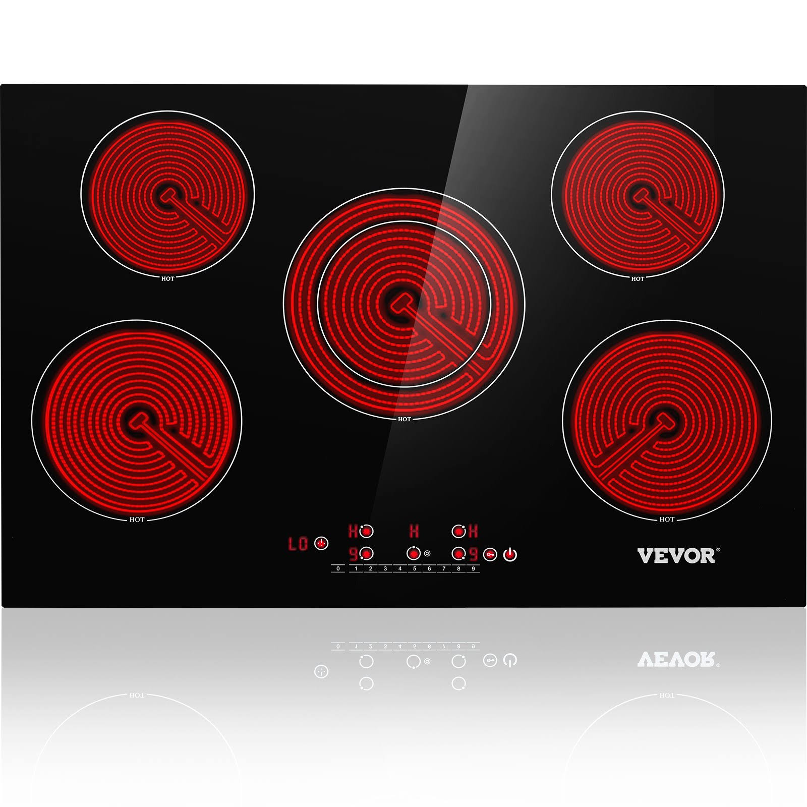 a80fe0d028f80830524030cda6827ca0750f45ea117a5b64b9edc021a7f07b53.jpg VEVOR Built in Electric Stove Top 30.3 x 20.5 inch 5 Burners 240V Ceramic Glass Radiant Cooktop with Sensor Touch Control Timer & Child Lock - Image 1