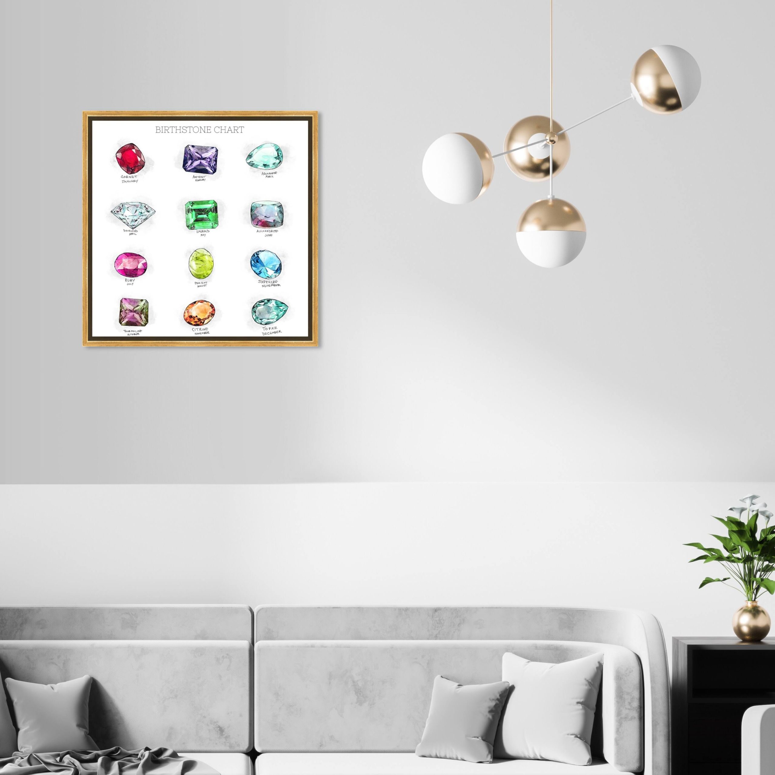 a83f9089f0d530ad82cf627df0e99db32a7b13966ac186aa65d9266d494cbcbe.jpg Oliver Gal 'Birthstone Chart' Fashion and Glam Wall Art Framed Canvas Print Jewelry - White, Purple - 20 x 20 - Gold - Image 1