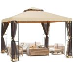 10x10 ft Patio Gazebo with Mesh Netting Outdoor Canopy for Backyard Garden Pool-Side(10' x 10')