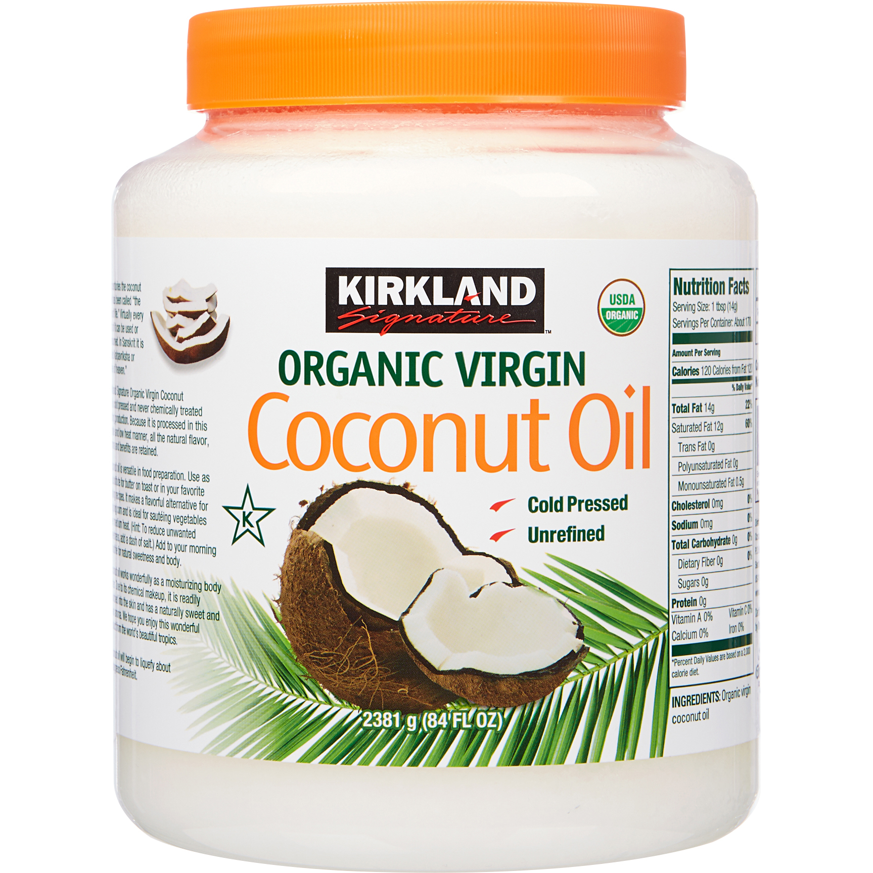 a89f0c2741f8d78b199ddef9e627becfa58b4607ef5d255585dea92d9b0c86e0.jpg Kirkland Signature, Organic Virgin Coconut Oil, 84 Fl Oz - Image 1