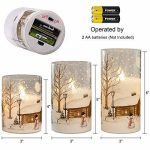 DRomance White Christmas Glass Flickering Flameless Candles Battery Operated with 10-Key Remote and Timer Set of 3 Real Wax Holiday LED Window