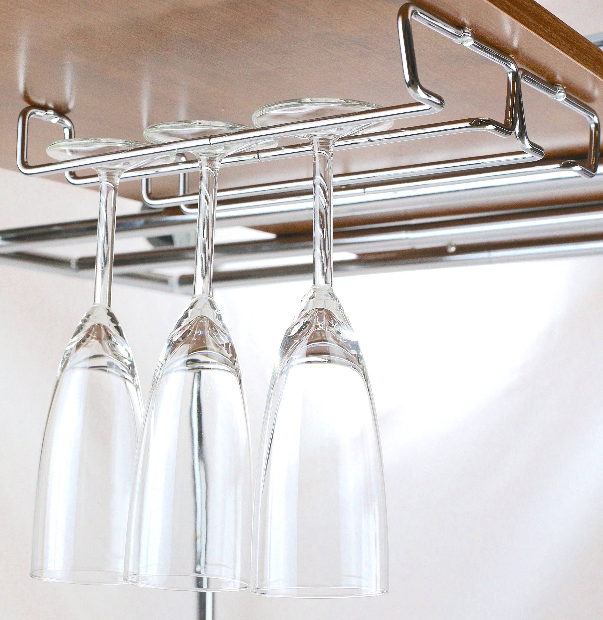 a8e034a873c76b40fdfd4170e061889b9ecea54ff1dee2a8ce03cfa3977426c8.jpg Decobros 2pk Single Rail Wine Glass Stemware Rack Holder Chrome - Image 1