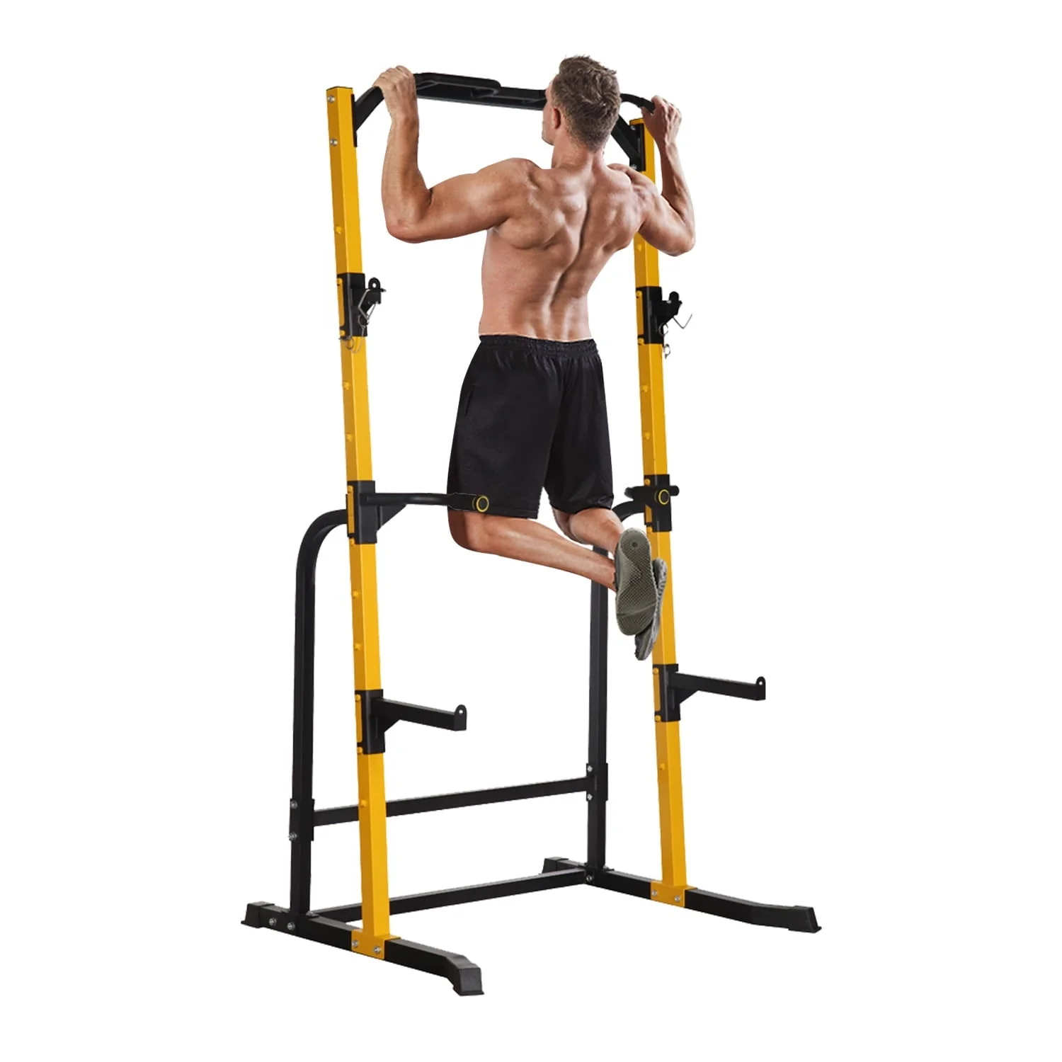 a8f58b6ad5c7e14f84e72ba5724d42afd61f55a7e05a50e8b461f498d2f46f74.webp Wesfital Multi - Function Power Tower with Adjustable Barbell Rack Barbell Holder Home Fitness Equipment, Yellow - Image 1