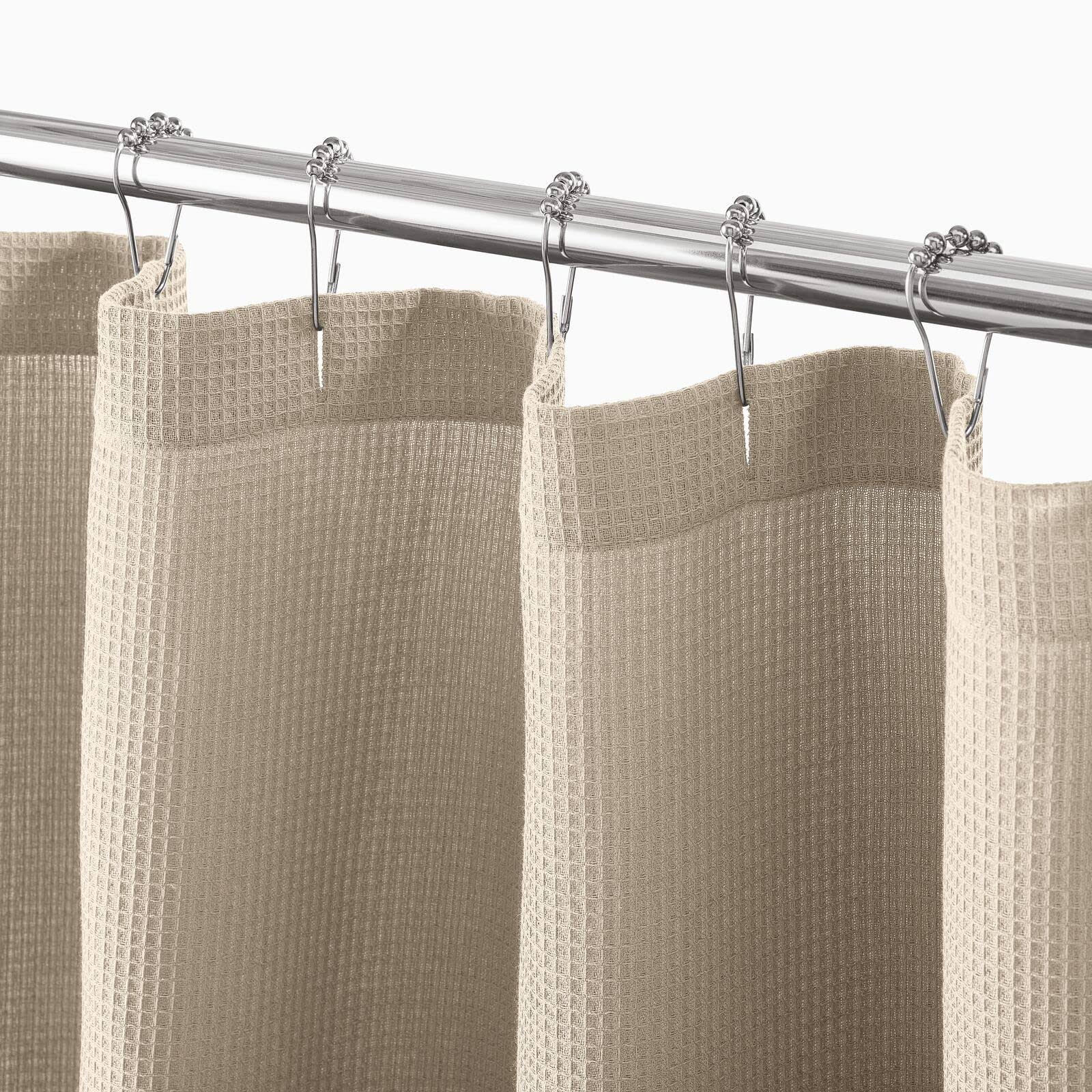 a905dcfd313291373eb3462b5bdb38da3e9870effa81b5ed080e905ec101d41a.jpg mDesign Cotton Waffle Knit Shower Curtain - Hotel Style - 54" x 78", Linen/Tan - Image 1