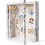 Califortree 8x10 Shadow Box Frame with Linen Back - Real Glass, Push Pins Included, Sturdy Rustic Memory Display Case of Flower, Wedding, Tickets