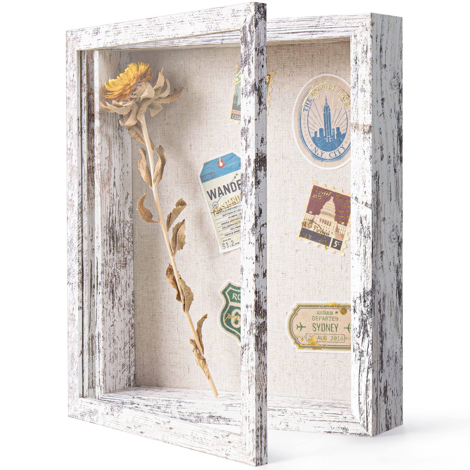 a916c1deabeb9e292c3f3a1b90393e76aee4f65e78e4e79c2fbe327e3a64cb83.jpg Califortree 8x10 Shadow Box Frame with Linen Back - Real Glass, Push Pins Included, Sturdy Rustic Memory Display Case of Flower, Wedding, Tickets - Image 1