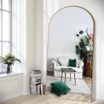 GOGEXX 32 in. W x 71 in. H Oversized Arch Full Length Gold Wall Mounted/Standing Mirror Floor Mirror