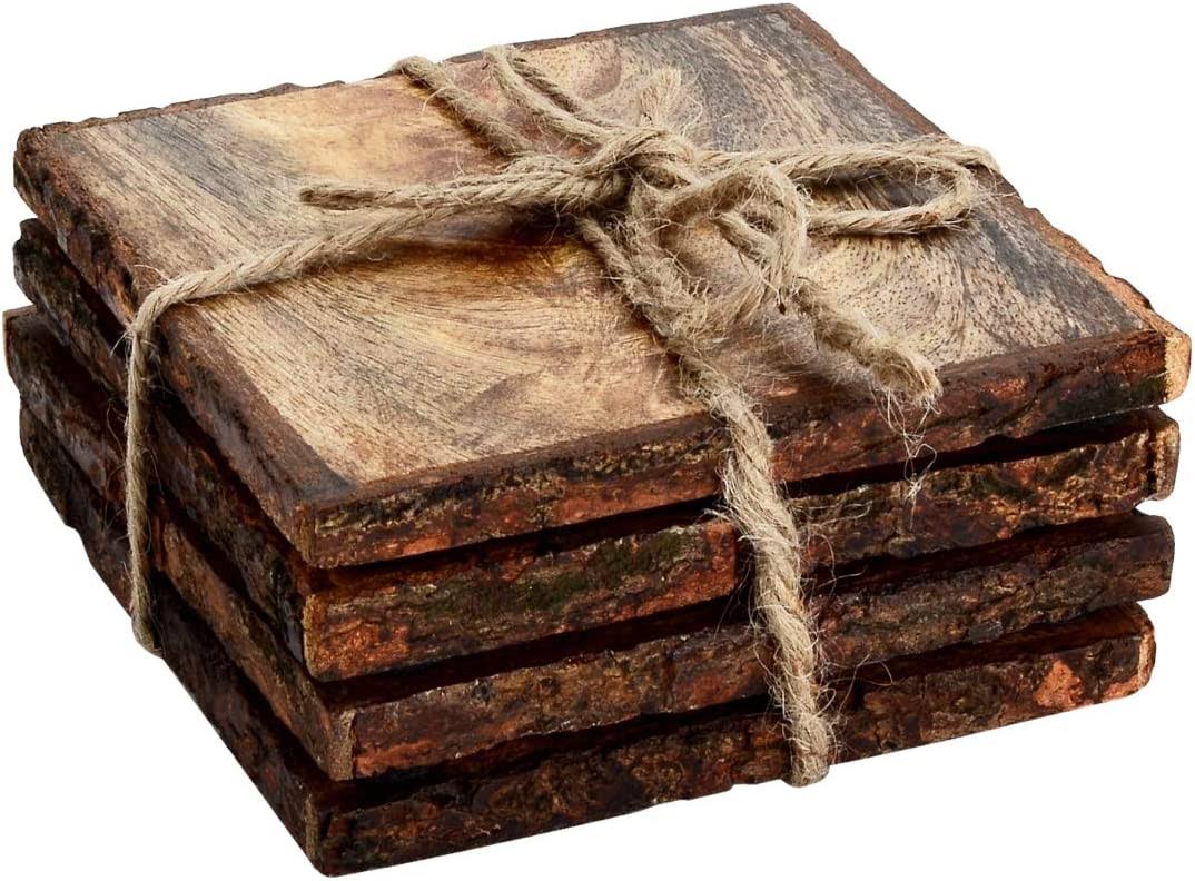 a9431bc6e5d6a7f2e17d47cb820f72b23e61d8742e5773ee35b40edaf980f58a.jpg Mascot Hardware Log Cut 4 Pieces Wooden Coaster Set - N/A - Square - Image 1