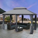 Outsunny 10' x 13' Outdoor Soft Top Gazebo with Curtains, 2-Tier Steel Frame Gazebo for Patio, Grey
