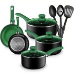 Chef's Star Pots and Pans Set Kitchen Cookware Sets Nonstick Aluminum Cooking Essentials 11 Pieces Green