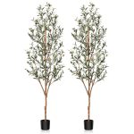Kazeila Artificial Olive Tree 6ft Tall Faux Silk Plant for Home Office Decor Indoor Fake Potted Tree with Natural Wood Trunk and Lifelike Fruits, 2