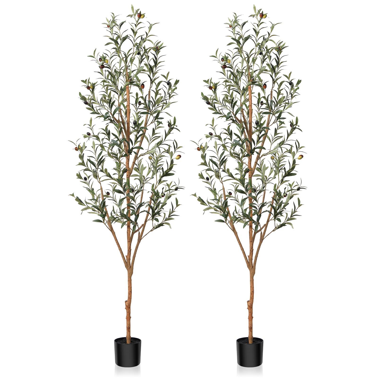 a950ace33cec8166d48b22f1319d0592ca377bad96c5149f54510c7c7faae59e.jpg Kazeila Artificial Olive Tree 6ft Tall Faux Silk Plant for Home Office Decor Indoor Fake Potted Tree with Natural Wood Trunk and Lifelike Fruits, 2 - Image 1
