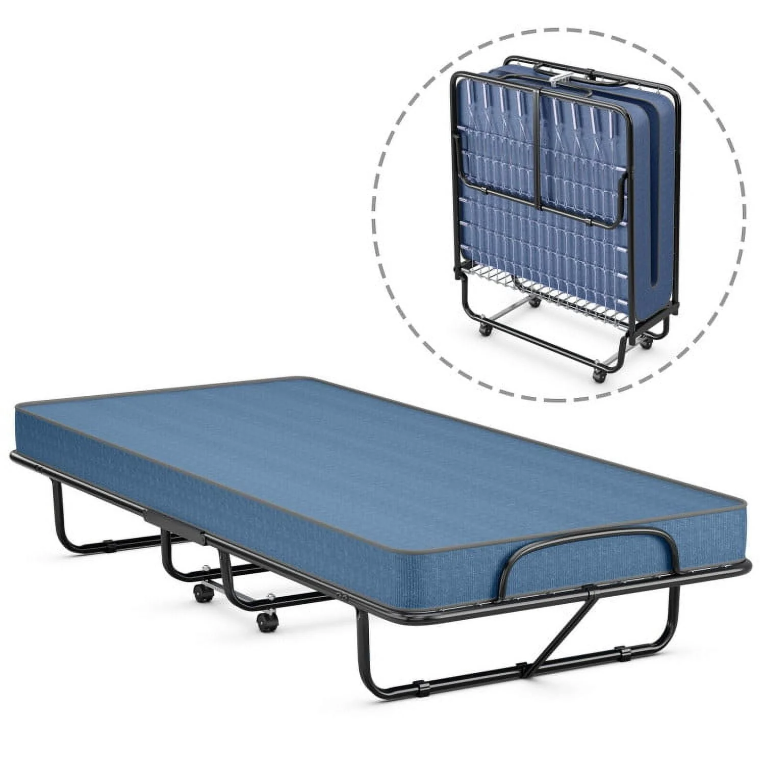 a963a9b244bf75256588d42dc6e72c9cd5b297bb98eb7ab3c184c5c3755a6141.webp Folding Bed with Memory Foam Mattress, Rollaway Guest Metal Frame for Kids Adults, Portable Sleeping Spare for Bedroom Office, Easy Assembly, 79" x 39"x 15.5" - Image 1