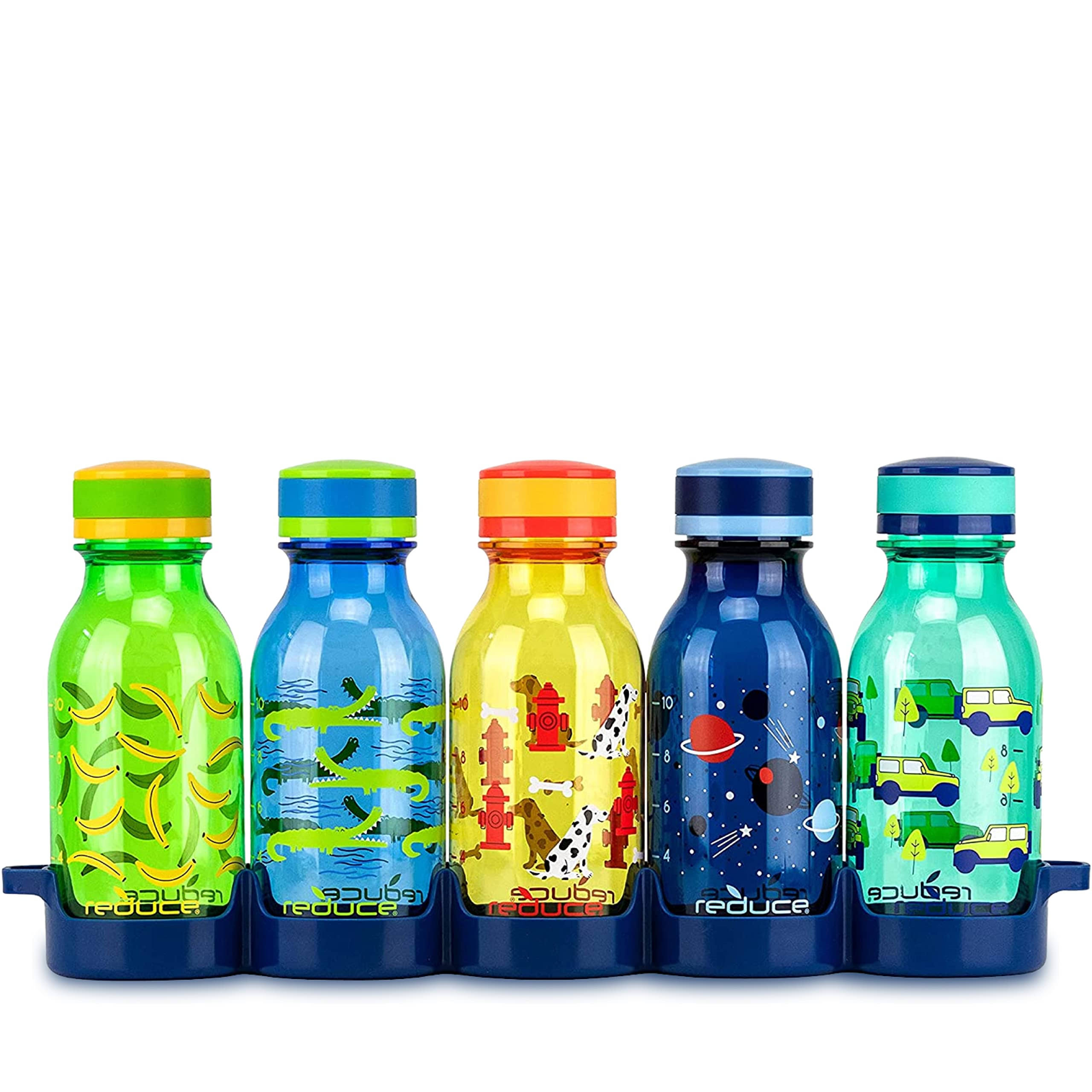 a968dd81aab08e6a6203fd74f397882b17b48590d19201c3ce733db80f0e81da.jpg Reduce WaterWeek Refillable Kids Water Bottles, 14 oz - Includes 5 WaterWeek Leak Proof Tritan Reusable Water Bottles - Includes Fridge Tray for Your - Image 1