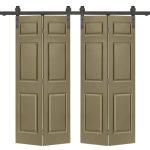CALHOME 48 in. x 80 in. 6-Panel Charcoal Gray Painted MDF Composite Double Bi-Fold Barn Door with Sliding Hardware Kit