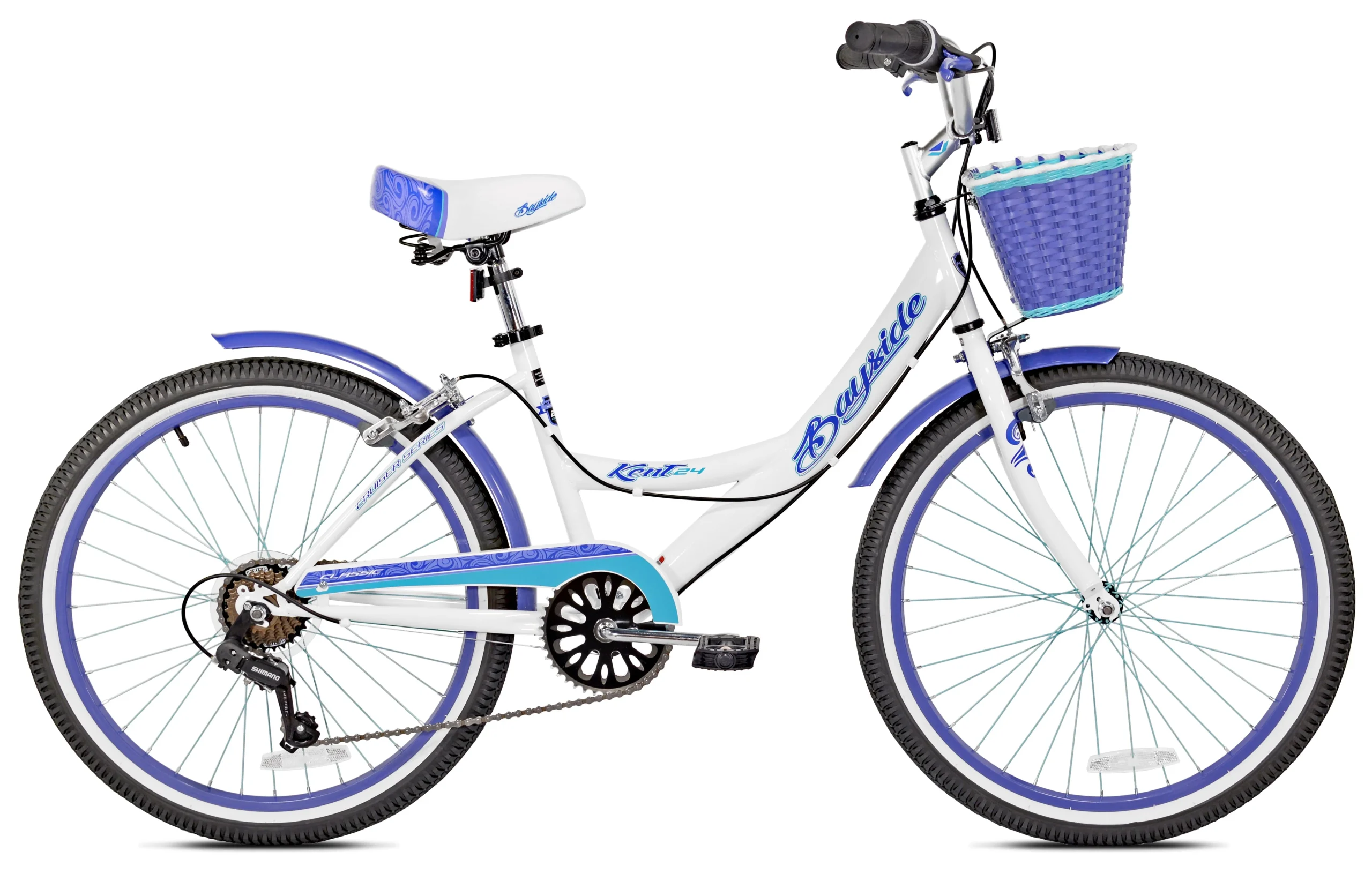 a9afad61a1d473626a28608ae681f34222b87fd082aab66c47f015b77a434930.webp Kent 24" Bayside Multi - Speed Girl'S Bike, White/Purple - Image 1