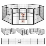 16 Panel 24/32/40" H Dog Playpen with Lock, Heavy Duty Metal Dog Pen with Large Door, Portable Pet Fences for Dogs Outside Garden