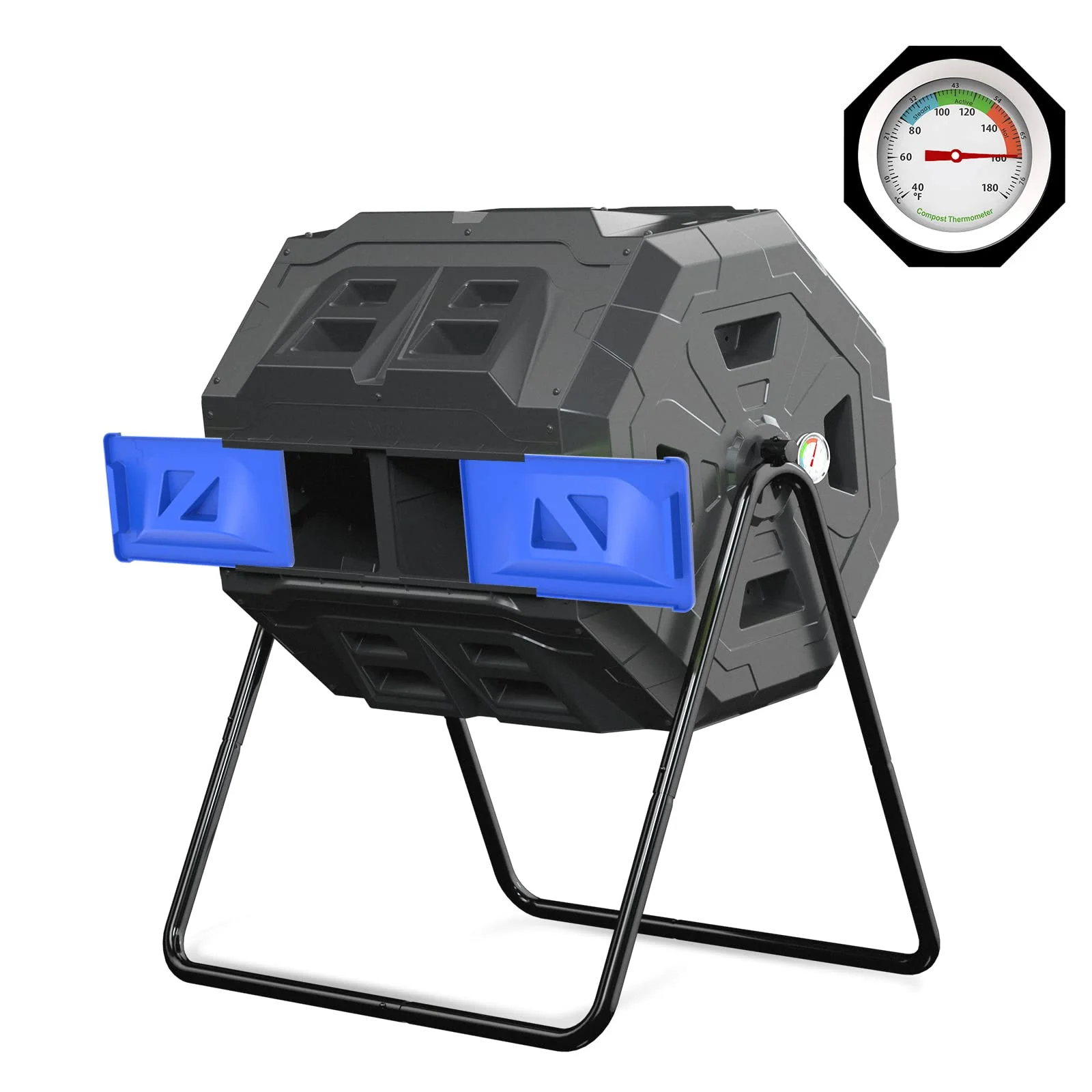 a9c7902c543f181dca3e489de9743033a6bc7c5bace66cae1b9a27f68c21b43e.webp SQUEEZE master 43 Gallon Large Compost Tumbler Bin - Image 1