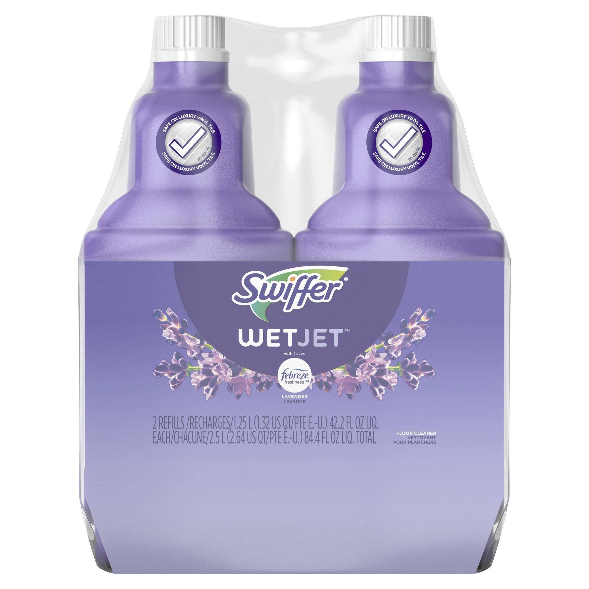 a9ebf40707354682285de9014fd4213db4e2d5ac67d9c6a9fa8b03dfb9b0b9c0.jpg Swiffer WetJet 42.2 oz. Multi-Purpose and Hardwood Floor Cleaner Lavender Vanilla and Comfort Scent Liquid Refill (2-Count) - Image 1