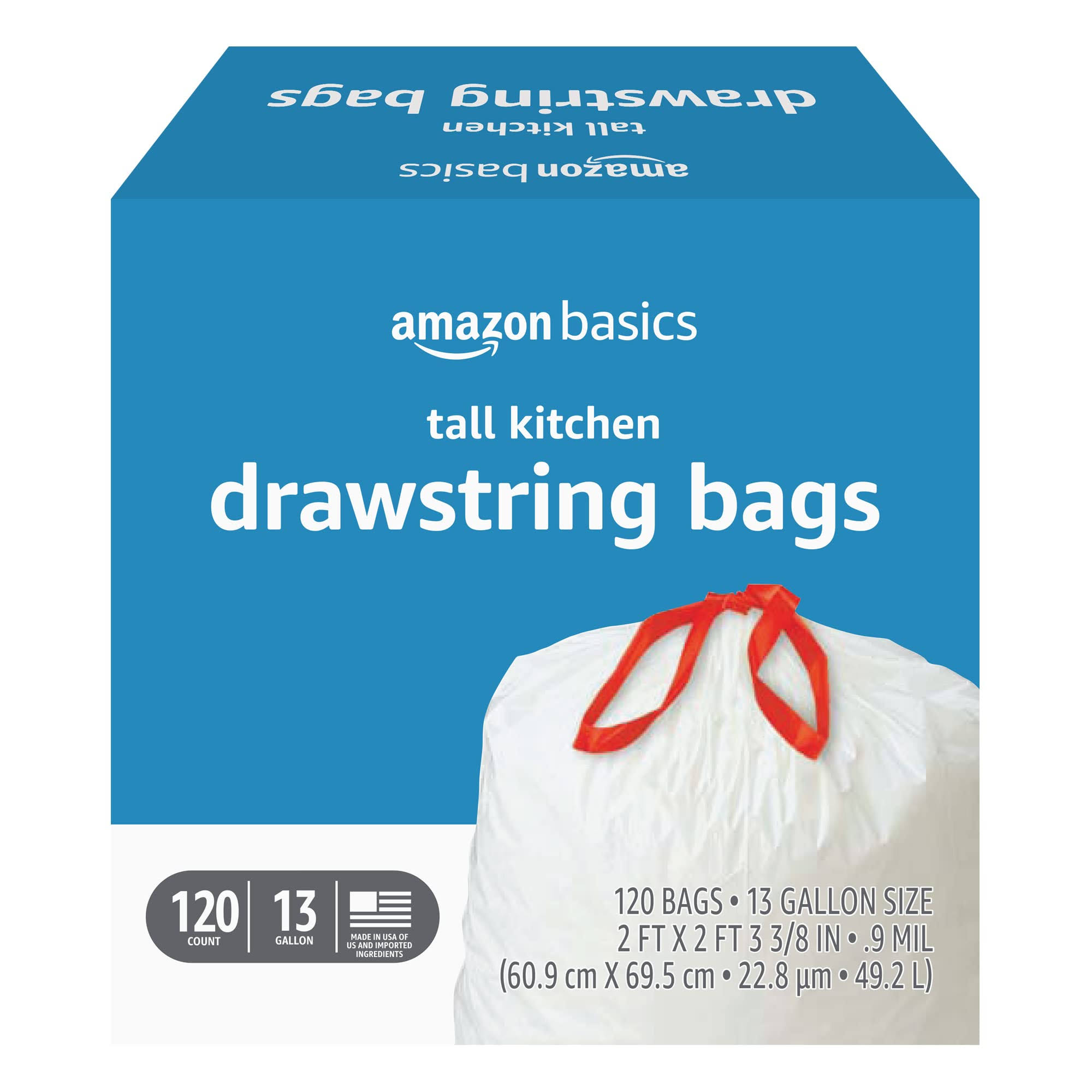 aa19732571f05659f08c09a442c0118a1284147ab8fe994cde0e995aeaefe9fc.jpg Amazon Basics Tall Kitchen Drawstring Trash Bags, 13 Gallon, 120 Count (Previously Solimo) - Image 1