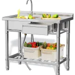 AECOJOY Stainless Steel Utility Sink, Free Standing Single Bowl Commercial Kitchen Sinks with Faucet