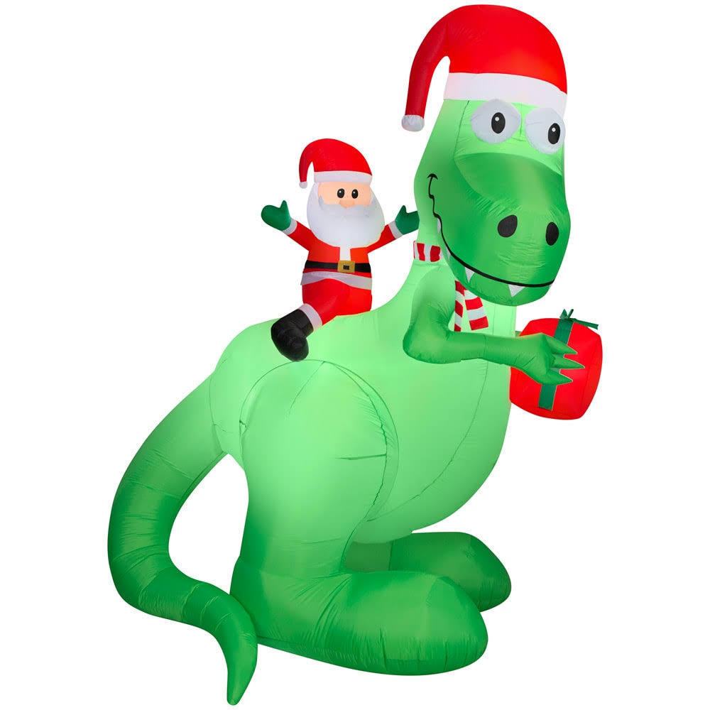 aa3d6cf256136fee96763f634eb0c00e169ec0ee70c6001e4018cb02d02135a4.jpg Holiday Living 10-ft Lighted Dinosaur Christmas Inflatable | 881896 - Image 1