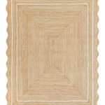 Weaving Village Wave Scalloped Natural Jute Rug Boho Jute Rug Entryway Runner Rug Farmhouse Scallop Rug, Off White (3'x5')