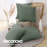 Deconovo Pack of 4 Decorative Throw Pillow Covers Farmhouse Burlap Cushion Cover Pillowcases for Couch Sofa Bedroom 20 x 20 inch Grayish Green