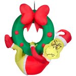 Dr. Seuss 4 ft Grinch Hanging from Wreath Holiday Inflatable