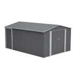 AECOJOY 10x14 FT Outdoor Metal Storage Shed, Large Garden Shed Tool Shed with 3 Lockable Doors & Side Door